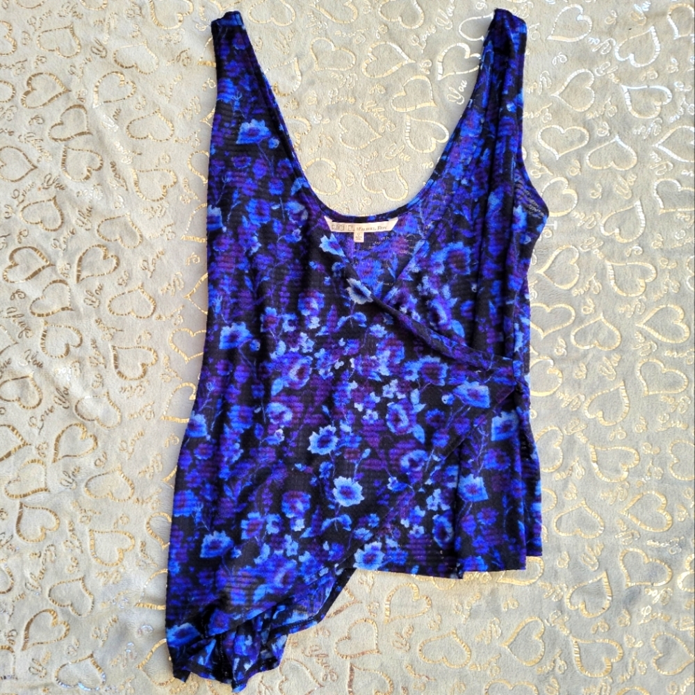 Blue Rachel Roy Wrap Front Tank Semi Sheer Asym M